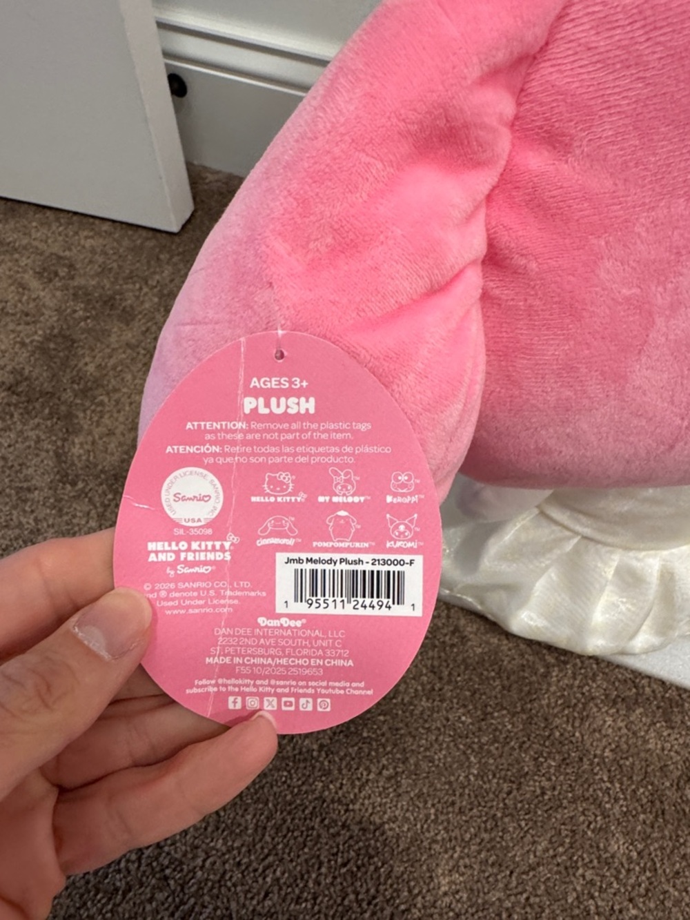 Sanrio My Melody Pink Plush with Yellow & Purple Ears jumbo size 22” NWT - Picture 4 of 5